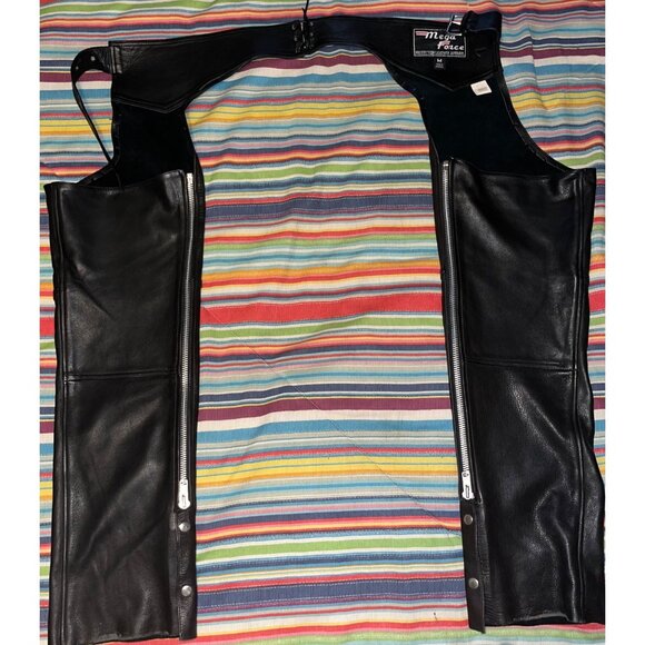 Mega Force Genuine Leather Motorcycle Chaps M Black - Picture 1 of 11